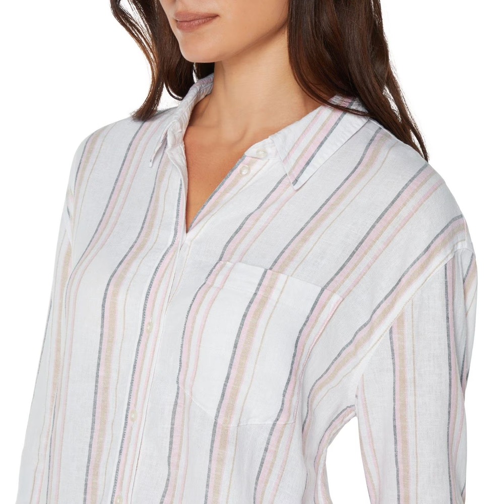 Gap Womens Linen Blend Button Down Shirt XL Multi Relaxed Fit Long Sleeve Stripe - Picture 5 of 8